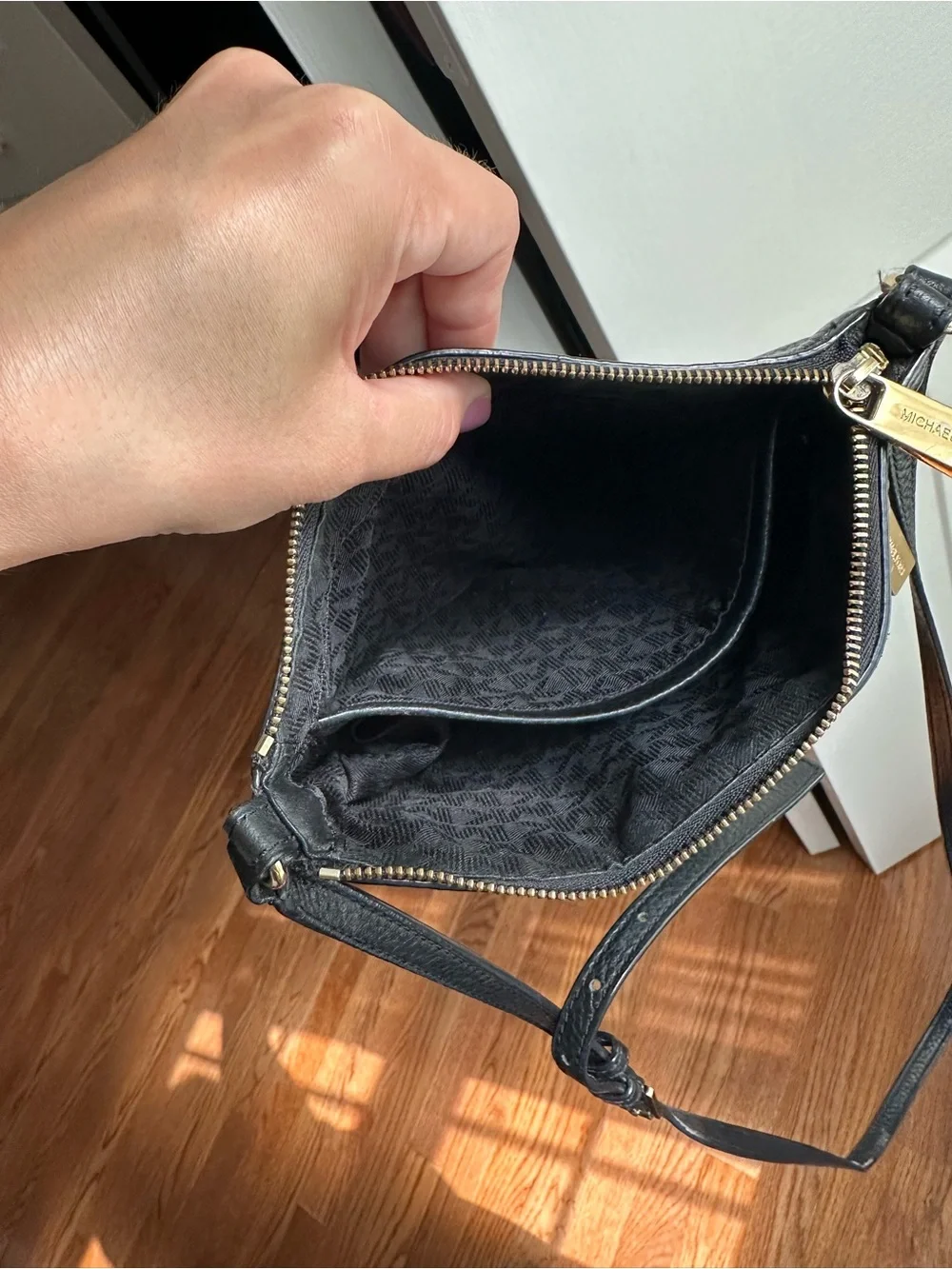 Michael Kors Black Pebbled Leather Crossbody Purse | Gold Hardware